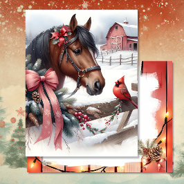 Postal Caballo de Navidades marrones y cardenal personali