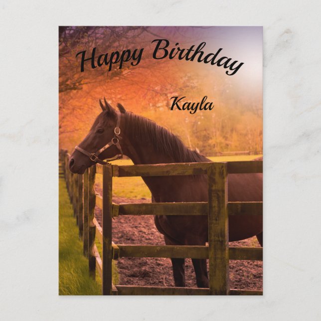 Postal Caballo de otoño feliz cumpleaños personalizado (Anverso)