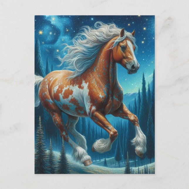 Postal Caballo de Pinto en el bosque nocturno Van Gogh St (Anverso)