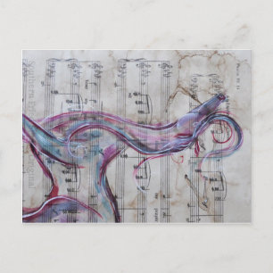Postal Caballo de pintura original en hoja de canción