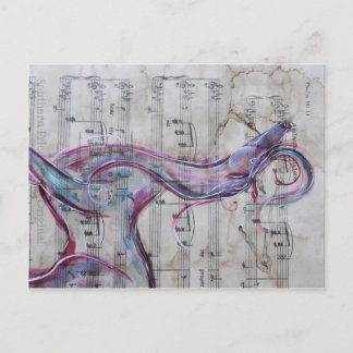 Postal Caballo de pintura original en hoja de canción