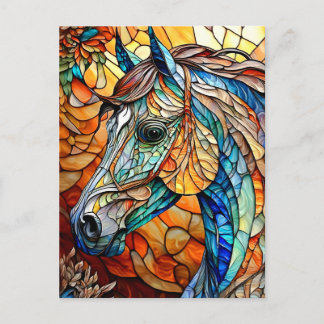 Postal Caballo de vidrio emplomado vibrante 25