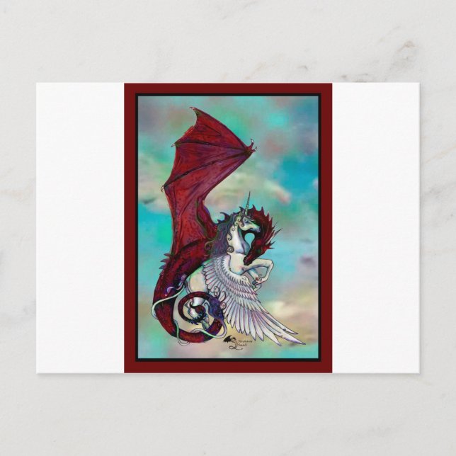 Postal Caballo del Dragón Rojo de Pony Ausente Pegacorn W (Anverso)