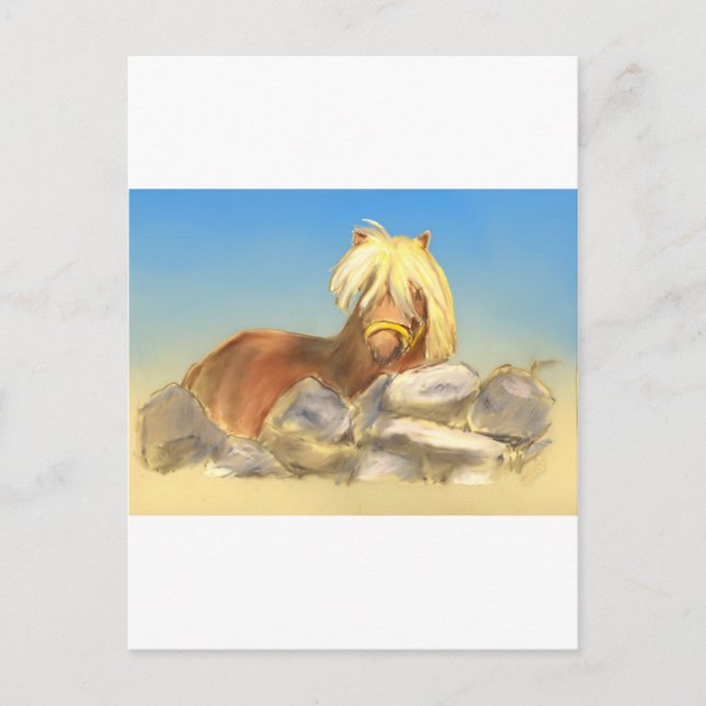 Postal caballo detrás de la pared de piedra (Anverso)
