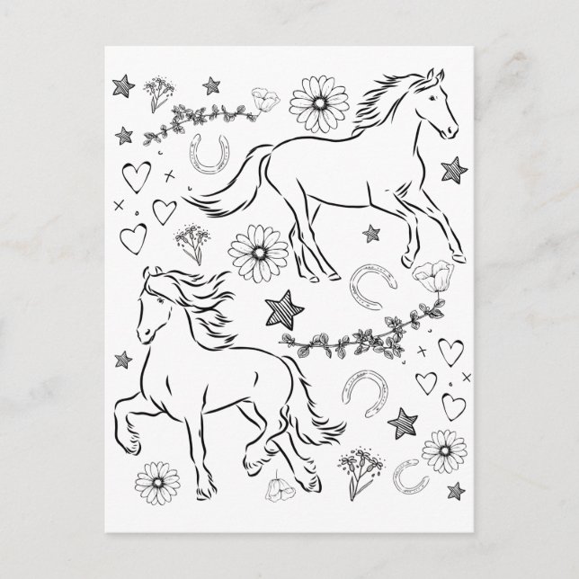 Postal Caballo Doodle Píntalo (Anverso)
