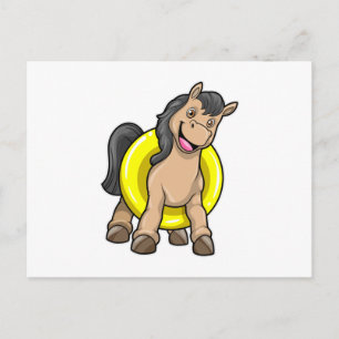 Postal Caballo en la playa con flotador