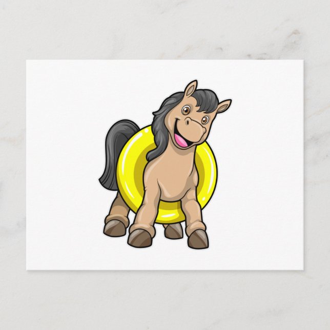 Postal Caballo en la playa con flotador (Anverso)