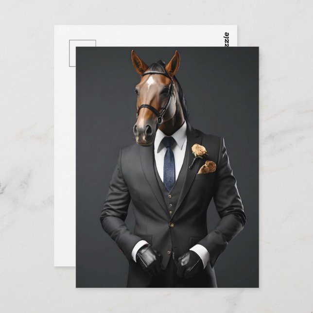 Postal Caballo gracioso en el traje (Anverso / Reverso)