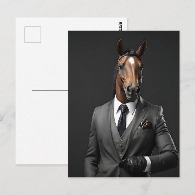 Postal Caballo gracioso en el traje (Anverso / Reverso)