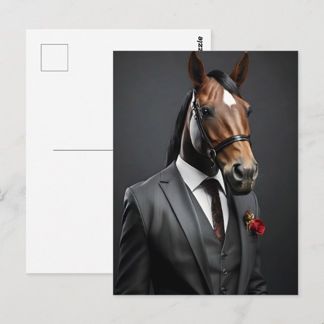 Postal Caballo gracioso en el traje (Anverso / Reverso)