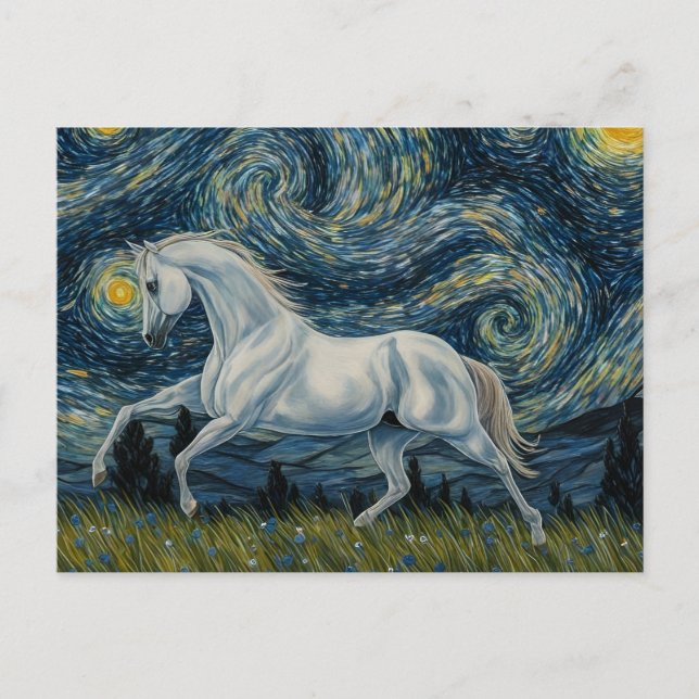 Postal Caballo Gris en La Noche Estrellada (Anverso)