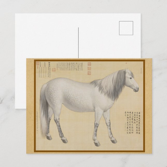 Postal Caballo Gris Pío - Arte Chino Antiguo y Refinado (Anverso / Reverso)