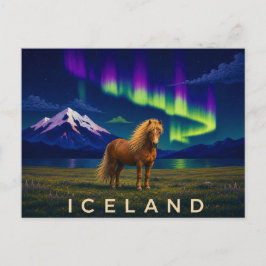 Postal Caballo islandés bajo la aurora | Islandia icónica