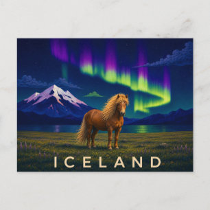 Postal Caballo islandés bajo la aurora   Islandia icónica