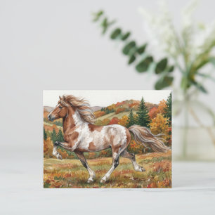 Postal Caballo islandés Freya en bosque otoñal