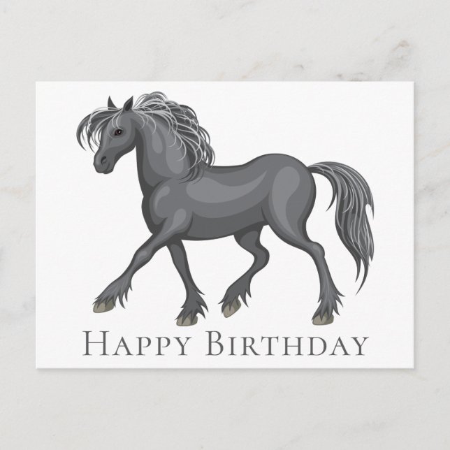 Postal Caballo lindo Feliz cumpleaños Pony caballos ecues (Anverso)