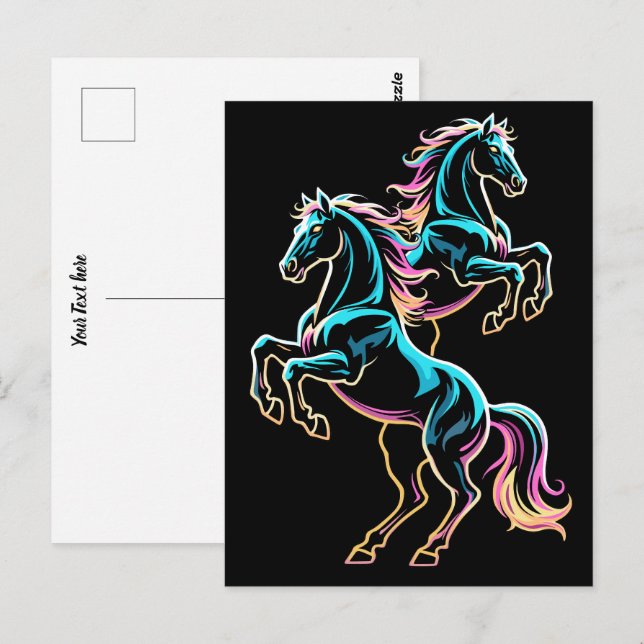 Postal Caballo Luz de Neón Glitch Estilo Retro (Anverso / Reverso)