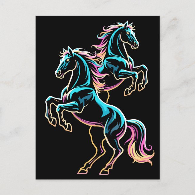 Postal Caballo Luz de Neón Glitch Estilo Retro (Anverso)