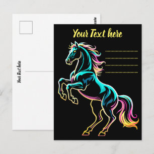 Postal Caballo Luz de Neón Glitch Estilo Retro