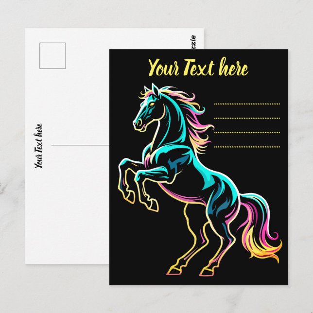 Postal Caballo Luz de Neón Glitch Estilo Retro (Anverso / Reverso)