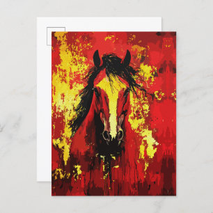 Postal Caballo majestuoso - Espíritu feroz en oro y rojo