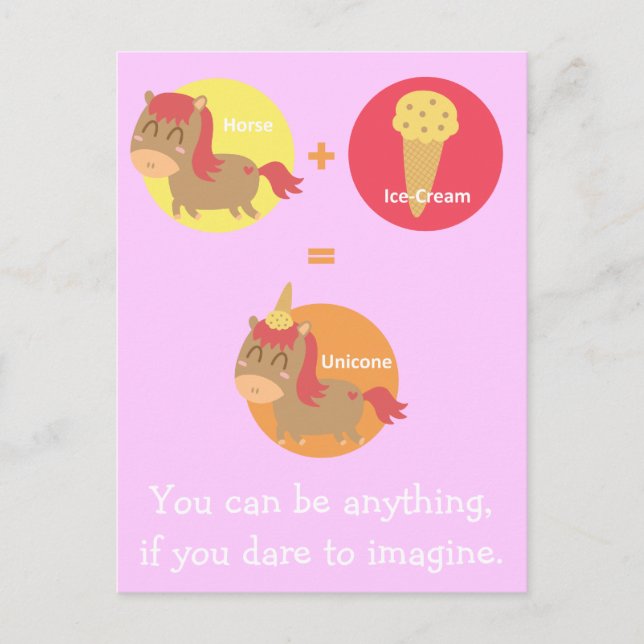 Postal Caballo Marrón Kawaii intentando ser un Unicornio (Anverso)