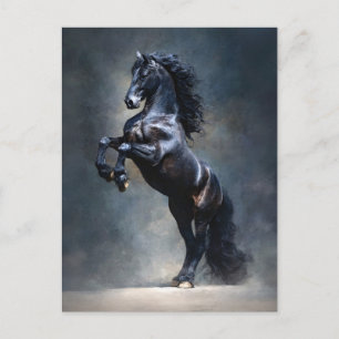 Postal Caballo Negro Alzándose