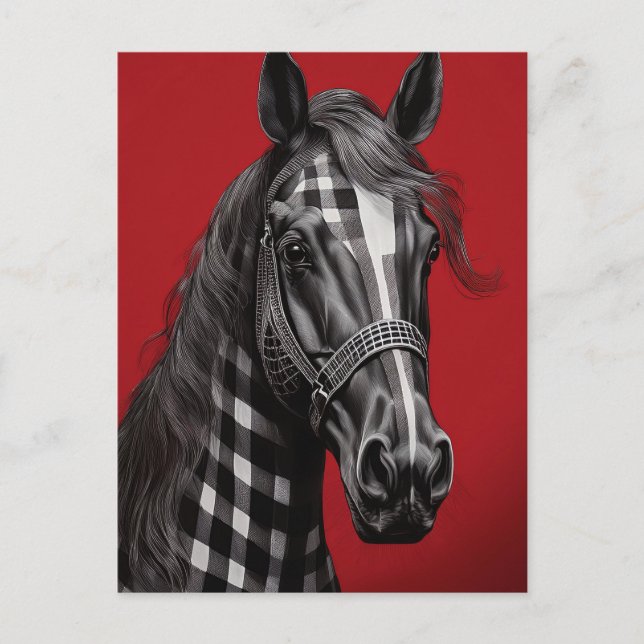 Postal Caballo negro de plástico (Anverso)