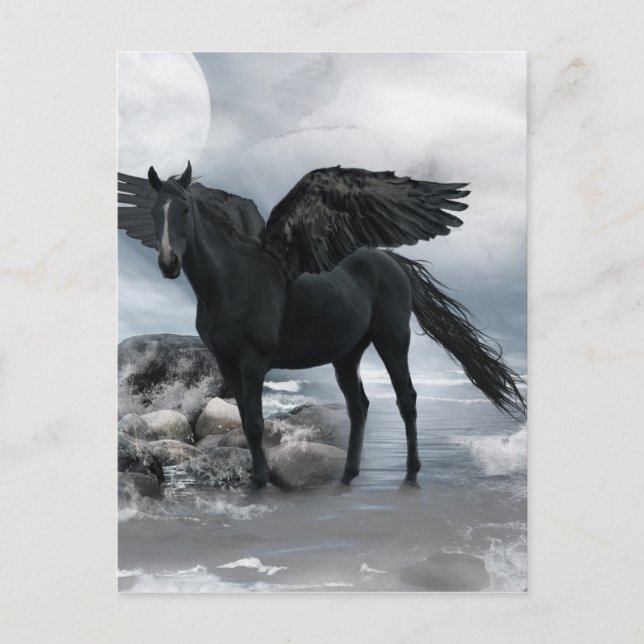 Postal caballo negro Pegasus (Anverso)
