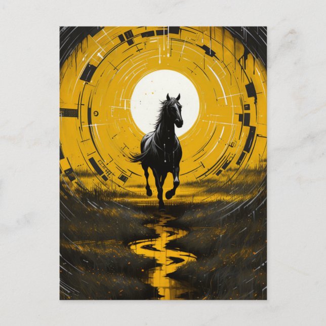 Postal Caballo negro y amarillo (Anverso)
