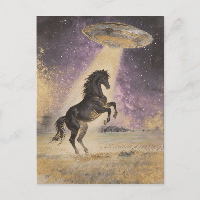 Postal Caballo Negro y OVNI (Anverso)