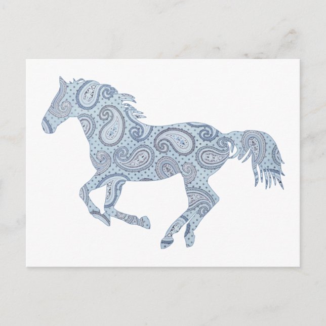 Postal Caballo Paisley Azul (Anverso)