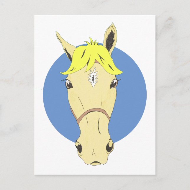 Postal Caballo personalizado sobre blanco y azul (Anverso)