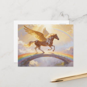 Postal Caballo Pinto Ángel en un Puente de Arcoíris