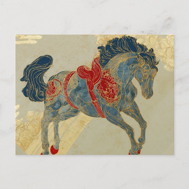 Postal Caballo Real Azul Ornate  (Anverso)