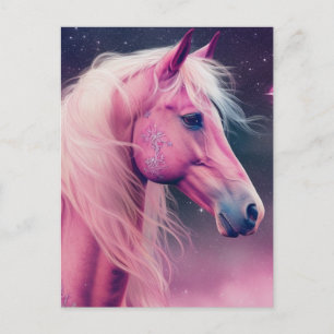 Postal Caballo Rosa y Estrellas