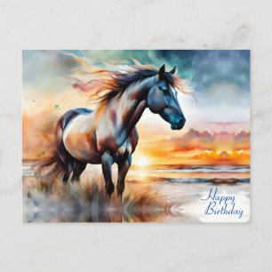 Postal Caballo Salvaje en Duna de Hierba al Atardecer Cum
