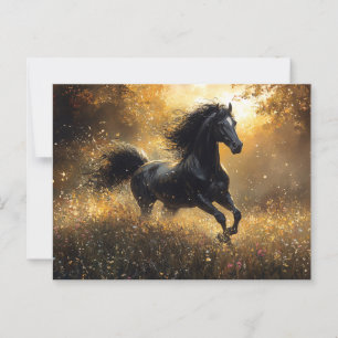 Postal Caballo salvaje Stallion Mustang negro