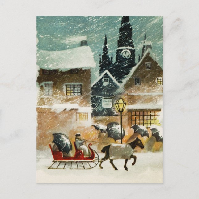 Postal Caballo vintage y Sleigh (Anverso)