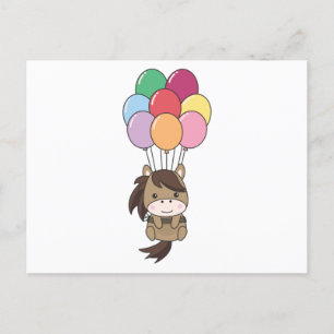 Postal Caballo vuela con globos coloridos hacia arriba
