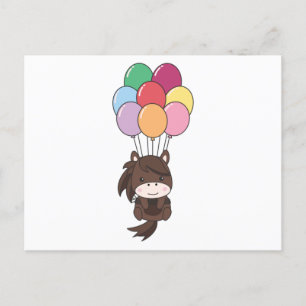 Postal Caballo vuela con globos coloridos hacia arriba