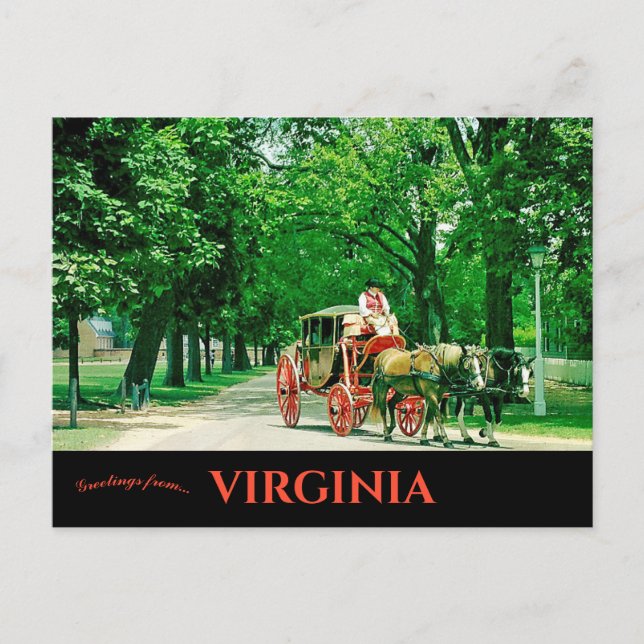 Postal Caballo y Carruaje Colonial Williamsburg Virginia (Anverso)