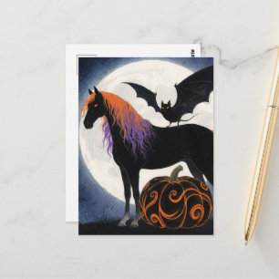 Postal Caballo y murciélago de Halloween