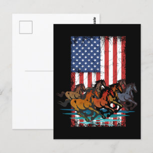 POSTAL CABALLOS BANDERA AMERICANA VINTAGE DISTROZADA