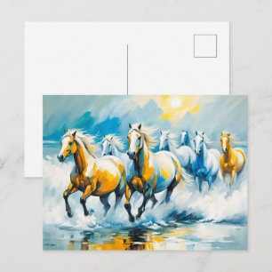 Postal Caballos Castaños Corriendo a Través del Mar Poco