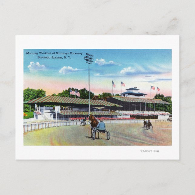 Postal Caballos con entrenamiento matutino en la pista (Anverso)