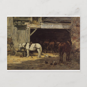 Postal Caballos de alquiler en un jardín por Eugene Boudi