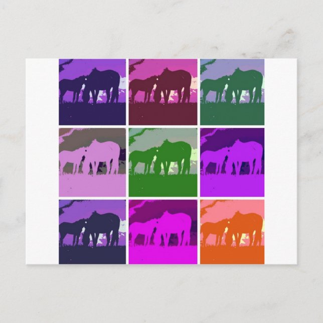 Postal Caballos de arte pop (Anverso)
