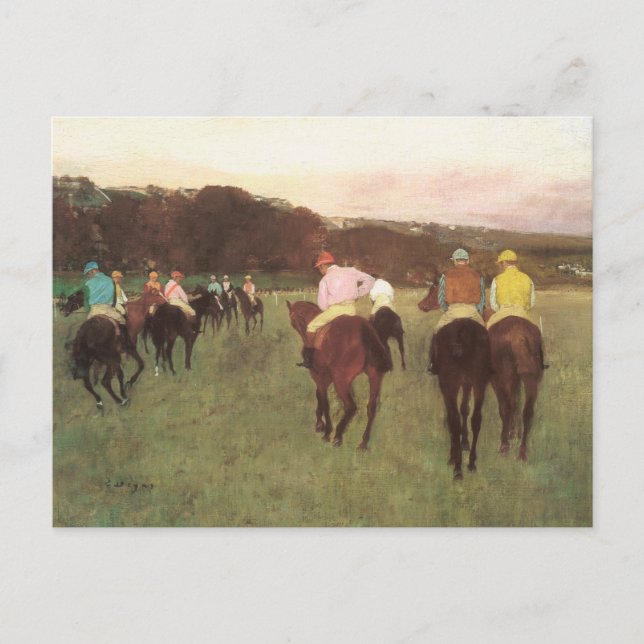 Postal Caballos de carreras en Longchamp por Edgar Degas (Anverso)