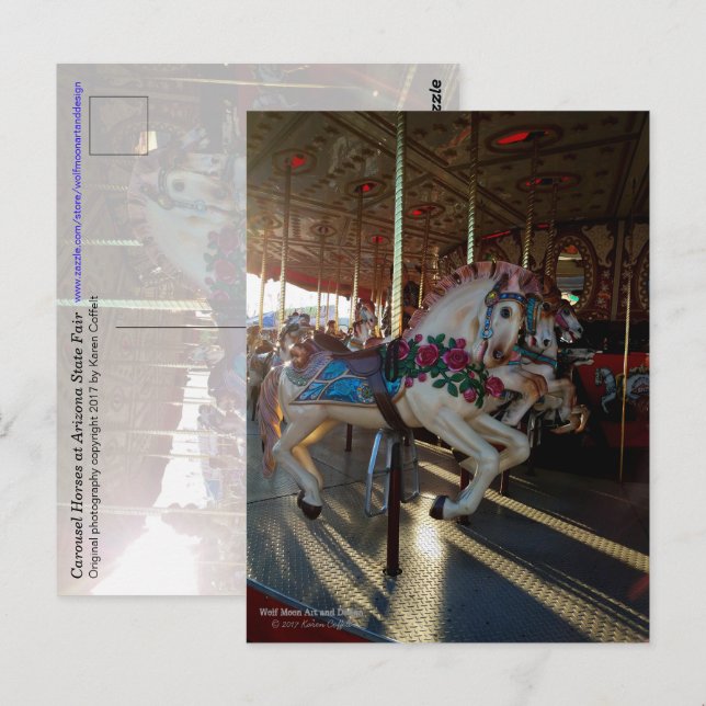 Postal Caballos de Carrusel coloridos / Carnaval / (Anverso / Reverso)